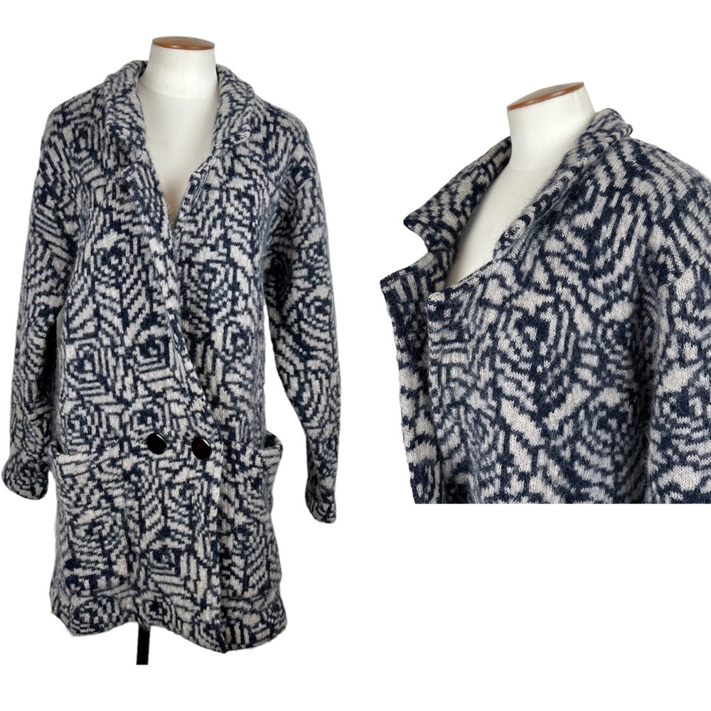80s Sweater Coat Double Breasted Abstract Rose Print Wool Mohair Blend